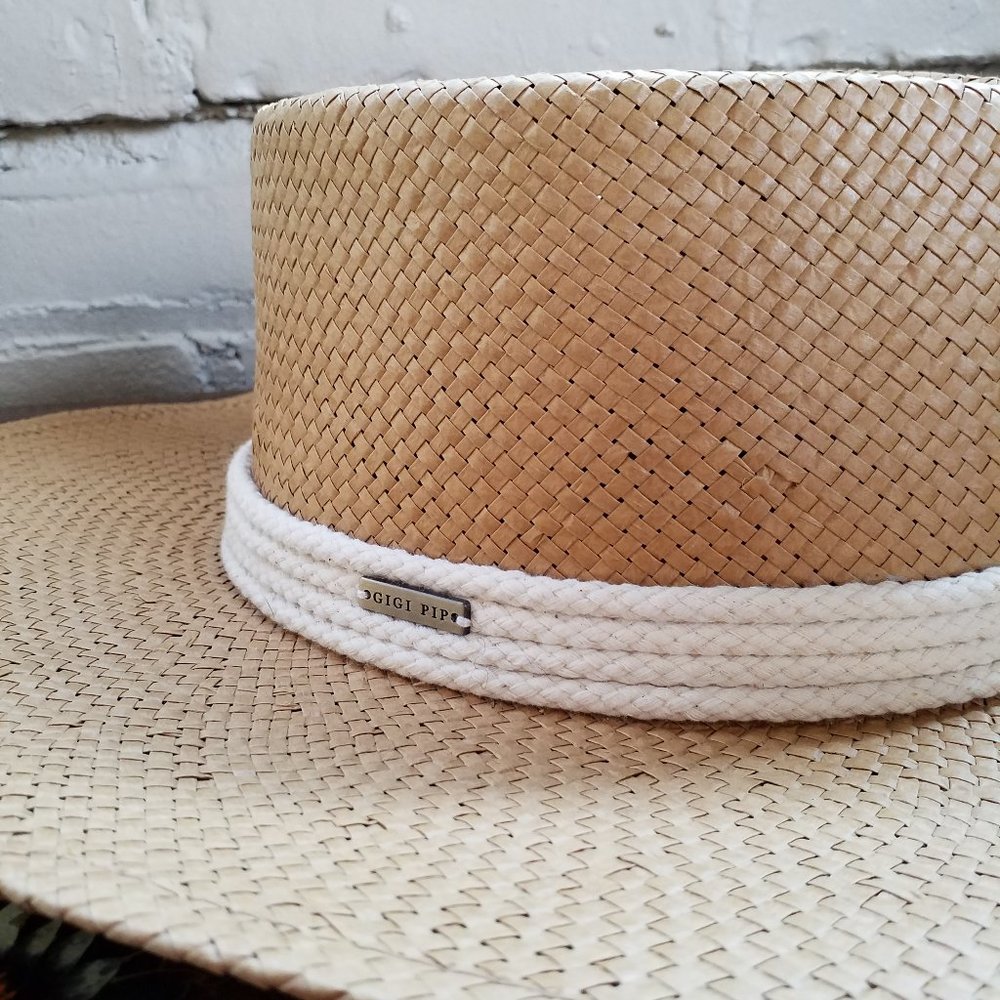GIGI PIP Bre Porkpie Natural Woven Straw Hat, Size 57 - Picture 5 of 8